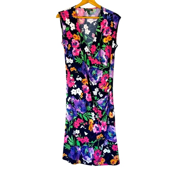 Lauren Ralph Lauren Dresses & Skirts - Lauren Ralph Lauren‎ Bright Floral Suplice Drapey Moc Wrap Midi Dress